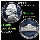1983-s Proof Jefferson Nickel 5c Graded pr70 dcam
