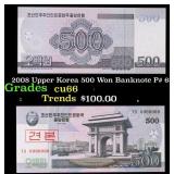 2008 Upper Korea 500 Won Banknote P# 63s Grades Ge