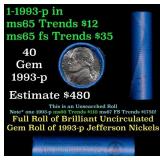 BU Shotgun Jefferson 5c roll, 1993-p 40 pcs Bell T