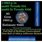 BU Shotgun Jefferson 5c roll, 1962-p 40 pcs Bell T