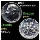 1963 Proof Roosevelt Dime 10c Grades GEM++ Proof