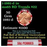 BU Shotgun Lincoln 1c roll, 1981-d 50 pcs Bank Wra