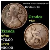 1862 Great Britain 1 Penny KM# 749.2 Grades vf+