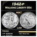 1942-p Walking Liberty Half Dollar 50c Grades Choi