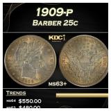 1909-p Barber Quarter 25c Grades Select+ Unc
