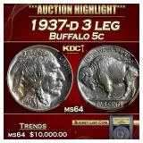 ***Major Highlight*** 1937-d 3 leg Buffalo Nickel