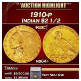 ***Major Highlight*** 1910-p Gold Indian Quarter E