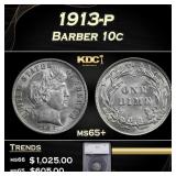 1913-p Barber Dime 10c ms65+ SEGS
