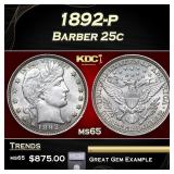 1892-p Barber Quarter 25c Graded ms65 By SEGS