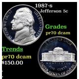 1987-s Proof Jefferson Nickel 5c Graded pr70 dcam