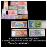 Lot of 25 Different Foreign Notes, A Variety of Co