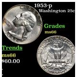 1953-p Washington Quarter 25c Grades GEM+ Unc