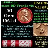 BU Shotgun Lincoln 1c roll, 1961-d 50 pcs Dunbar W