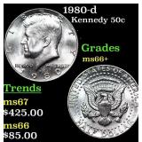1980-d Kennedy Half Dollar 50c Grades GEM++ Unc
