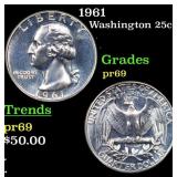 1961 Proof Washington Quarter 25c Grades GEM++ Pro