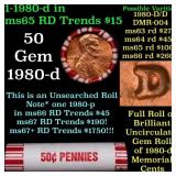 BU Shotgun Lincoln 1c roll, 1980-d 50 pcs Bank Wra