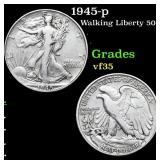 1945-p Walking Liberty Half Dollar 50c Grades vf++