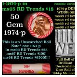 BU Shotgun Lincoln 1c roll, 1974-p 50 pcs Bank Wra