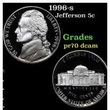 1996-s Proof Jefferson Nickel 5c Grades GEM++ Proo