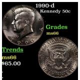 1990-d Kennedy Half Dollar 50c Grades GEM+ Unc