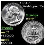 1984-d Washington Quarter 25c Graded ms66+ BY SEGS