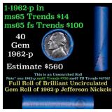 BU Shotgun Jefferson 5c roll, 1962-p 40 pcs Bell T