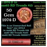 BU Shotgun Lincoln 1c roll, 1974-d 50 pcs Wells Fa