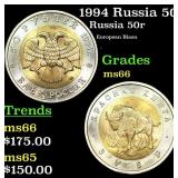 1994 Russia 50 Rubles Bimetallic Y# 368 Grades GEM