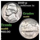 1949-p Jefferson Nickel 5c Grades GEM+ Unc