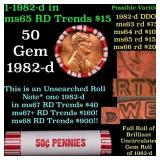 BU Shotgun Lincoln 1c roll, 1982-d 50 pcs Bank Wra