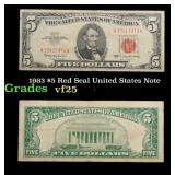 1963 $5 Red Seal United States Note Grades vf+