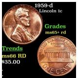 1959-d Lincoln Cent 1c Grades Gem+ Unc RD