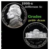 1998-s Proof Jefferson Nickel 5c Grades GEM++ Proo