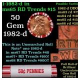 BU Shotgun Lincoln 1c roll, 1982-d 50 pcs Bank Wra