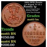 1909 (SPB) Russia 1/4 Kopek Y# 47.1 Grades GEM Unc
