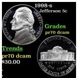 1998-s Proof Jefferson Nickel 5c Grades GEM++ Proo