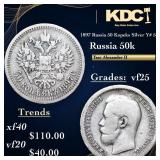 1897 Russia 50 Kopeks Silver Y# 58.1 Grades vf+