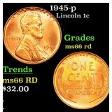 1945-p Lincoln Cent 1c Grades GEM+ Unc RD