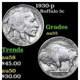 1930-p Buffalo Nickel 5c Grades Choice AU