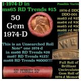 BU Shotgun Lincoln 1c roll, 1974-d 50 pcs Wells Fa