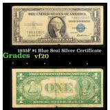 1935F $1 Blue Seal Silver Certificate Grades vf, v