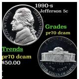 1990-s Proof Jefferson Nickel 5c Grades GEM++ Proo