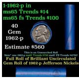 BU Shotgun Jefferson 5c roll, 1962-p 40 pcs Bell T