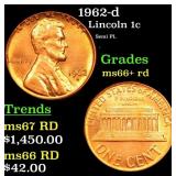 1962-d Lincoln Cent 1c Grades GEM++ RD