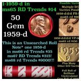 BU Shotgun Lincoln 1c roll, 1959-d 50 pcs Dunbar W