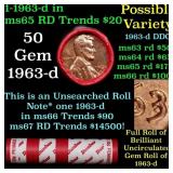 BU Shotgun Lincoln 1c roll, 1963-d 50 pcs Dunbar W