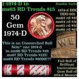 BU Shotgun Lincoln 1c roll, 1974-d 50 pcs Dunbar W