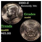 1990-d Kennedy Half Dollar 50c Grades GEM+ Unc