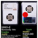 NGC 1983-d Kennedy Half Dollar 50c Graded ms66 By