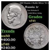 1897 Russia 1 Ruble Silver Y# 59.1 Grades xf+
